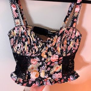 For Love and Lemons Black Floral Corset Top
